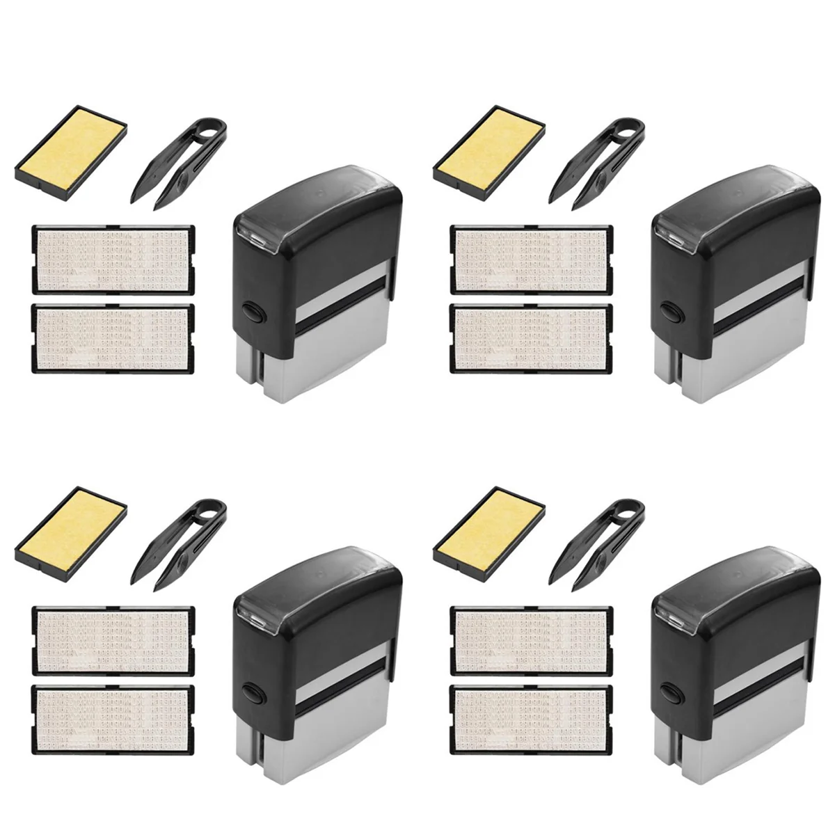 4X Self Inking Stamp Set Custom Personalised DIY Business Name Number Address Printing Rubber Stamp With Tweezers Kit