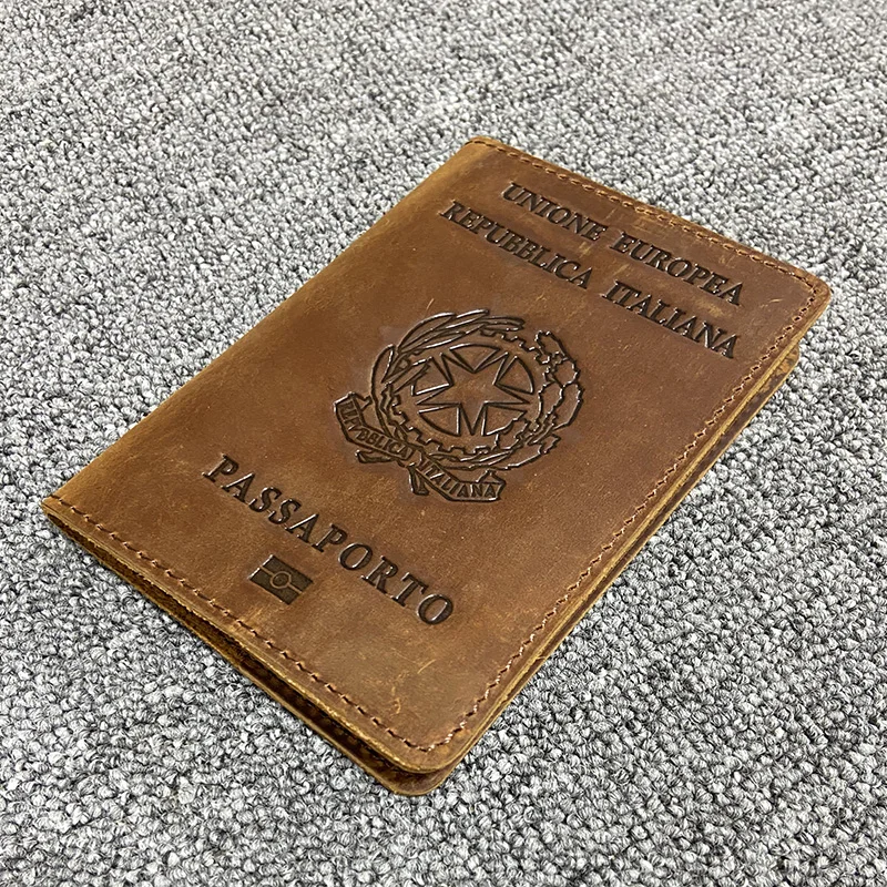 Genuine Leather Italian Passport Cover Travel Passport Case Men Retro Cover on The Passport