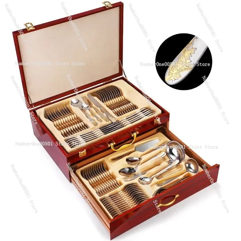 

Heavy Duty 72/84PCS Steak Knife Fork Set Luxury Gift Box Western Dining Stainless Steel Cutlery Set