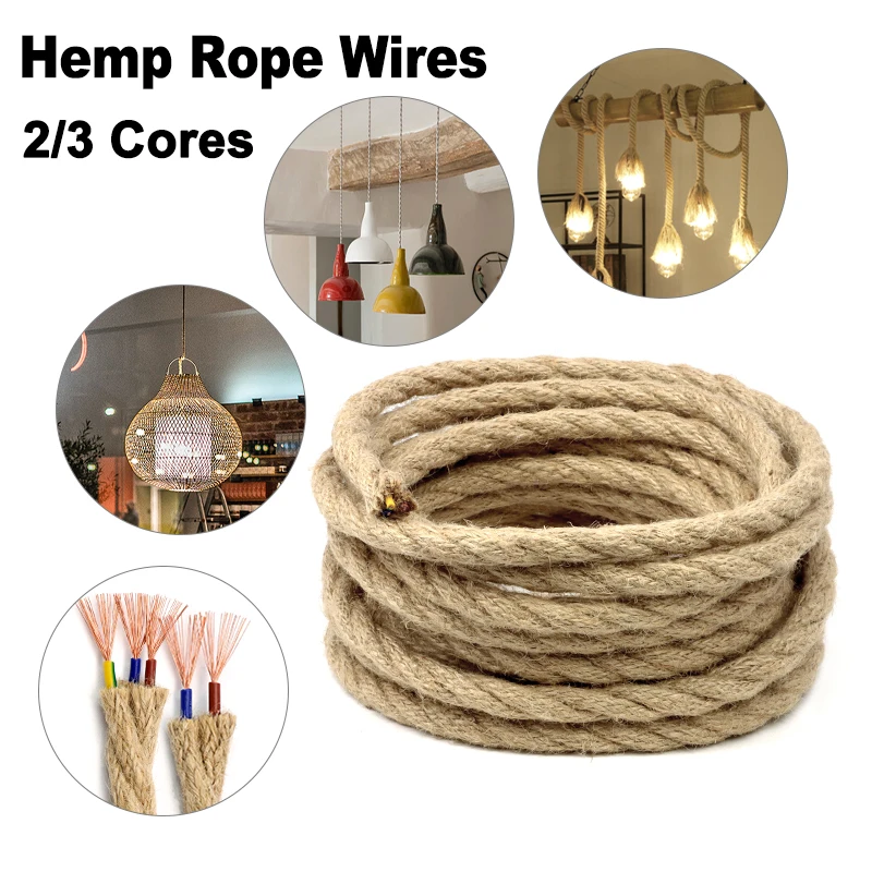 

1 ~ 10m Retro Hemp Rope Electrical Wire 20/18AWG Twisted Braided Flexible Copper Cable 2/3 Cores DIY Vintage Pendant Light Cords