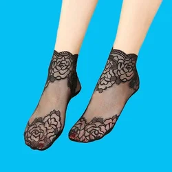 5/10 Pairs High Quality Mid-tube Cotton-Soled Lace Socks Breathable Fishnet Stockings Non-slip Boat Socks Invisible Women Socks