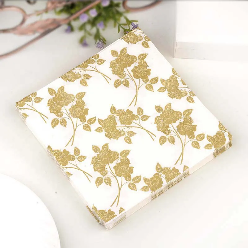 

10/20pcs/Pac 33cm 2-Ply Golden Leaf Printed Napkin Wedding Cup Flower Paper Colourful Placemat Paper Mouthcloth Banquet Paper