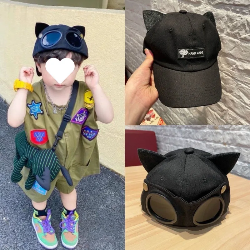 

New Pilot Hat Children Boys Cap Summer Handsome Glasses Duck Cap Baseball Women Men Outdoor Warm Sports M524