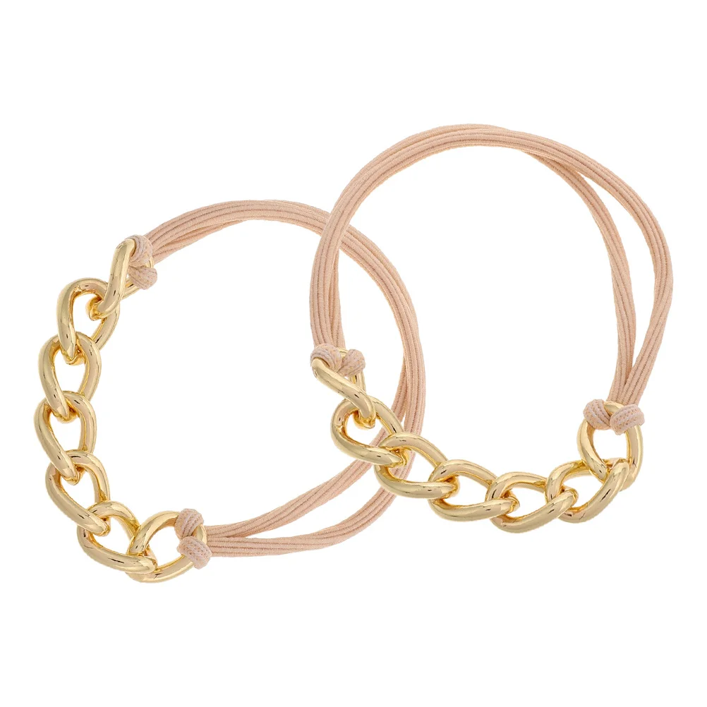 

2Pcs Gold Hair Ties Metal Chain Elastic Ponytail Holders Scrunchies Bracelets Accessories Women Elegance Durable Braided