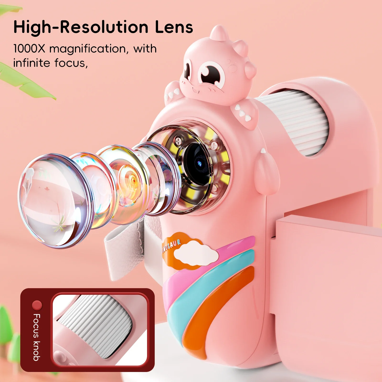 China Made OEM Kid Cute Toy 2MP 1080P 1000X Manual Focus With 2-Inch HD Color Screen PC Compatible Handheld Microscope Children