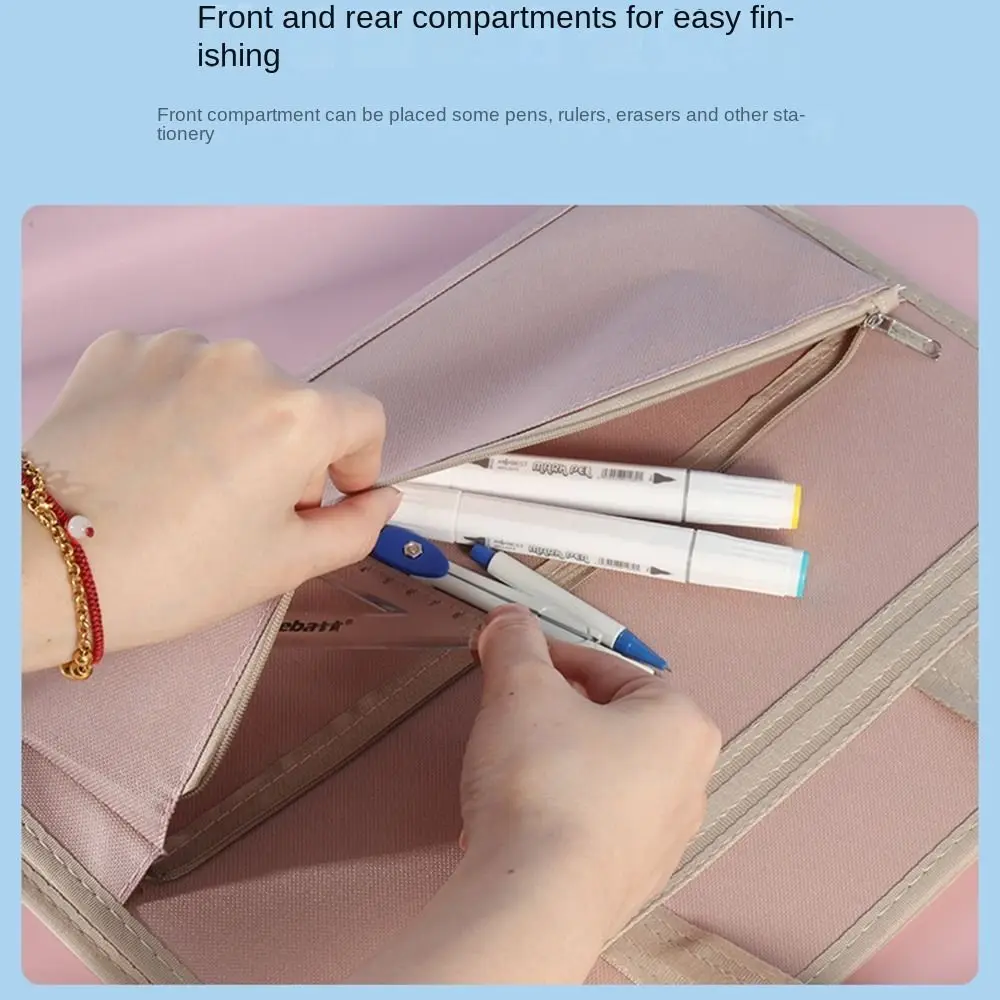 13 Pocket Canvas Accordion Document Bag Vertical Retractable A4 Expanding File Organizer Large Capacity with Handle