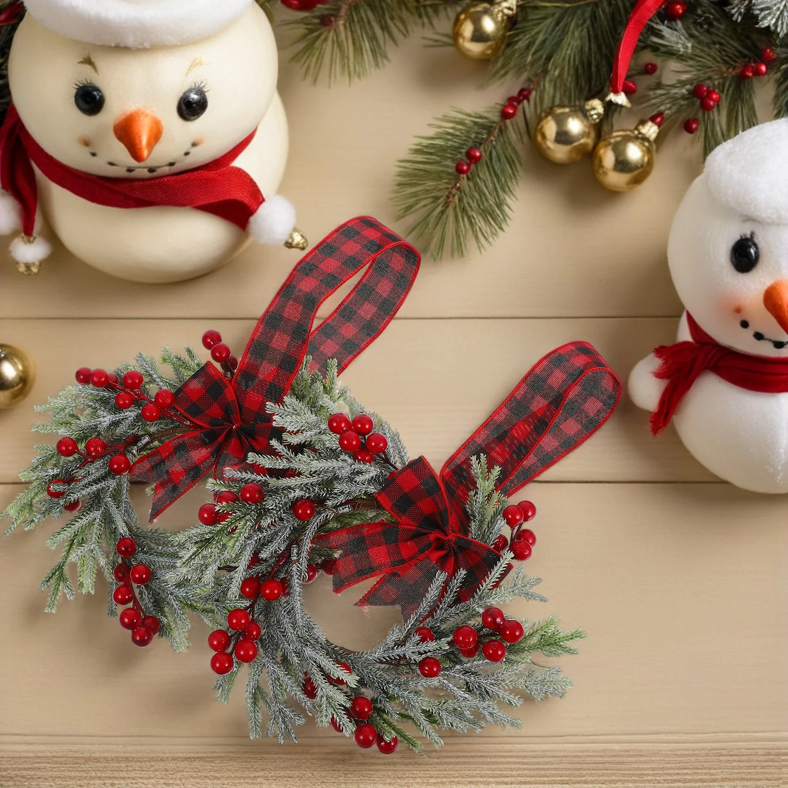 

2pcs Christmas Wreaths Decor Small Artificial Pine Branches With Red Berries Indoor Holiday Cabinet Kitchen Window Hanging