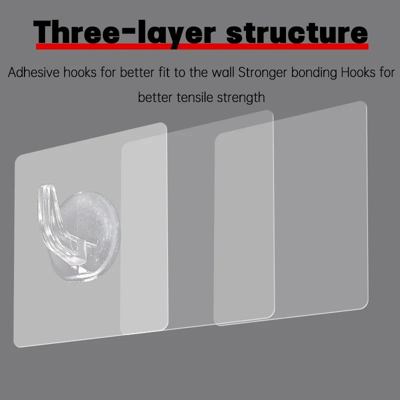 Transparent Self Adhesive Hooks Wall Suction Storage Holder Door Wall Mounted Hanger Hook Self Adhesive Hook for Keys Bathroom