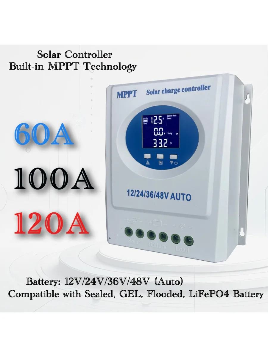 150A MPPT Solar Charge Controller 100A 60A -12V/24V/36V/48V Auto 7 Modi voor loodzuur/Lifepo4/Lithium met dubbel USB LCD-scherm - afbeelding 2