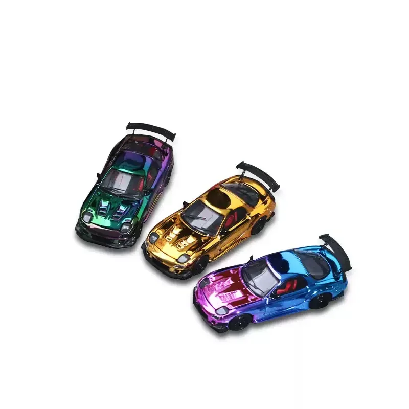 TM1:64 simulation scale die-cast car model RX-7 Amamiya, open cover electroplating purple pink alloy car model children's toys