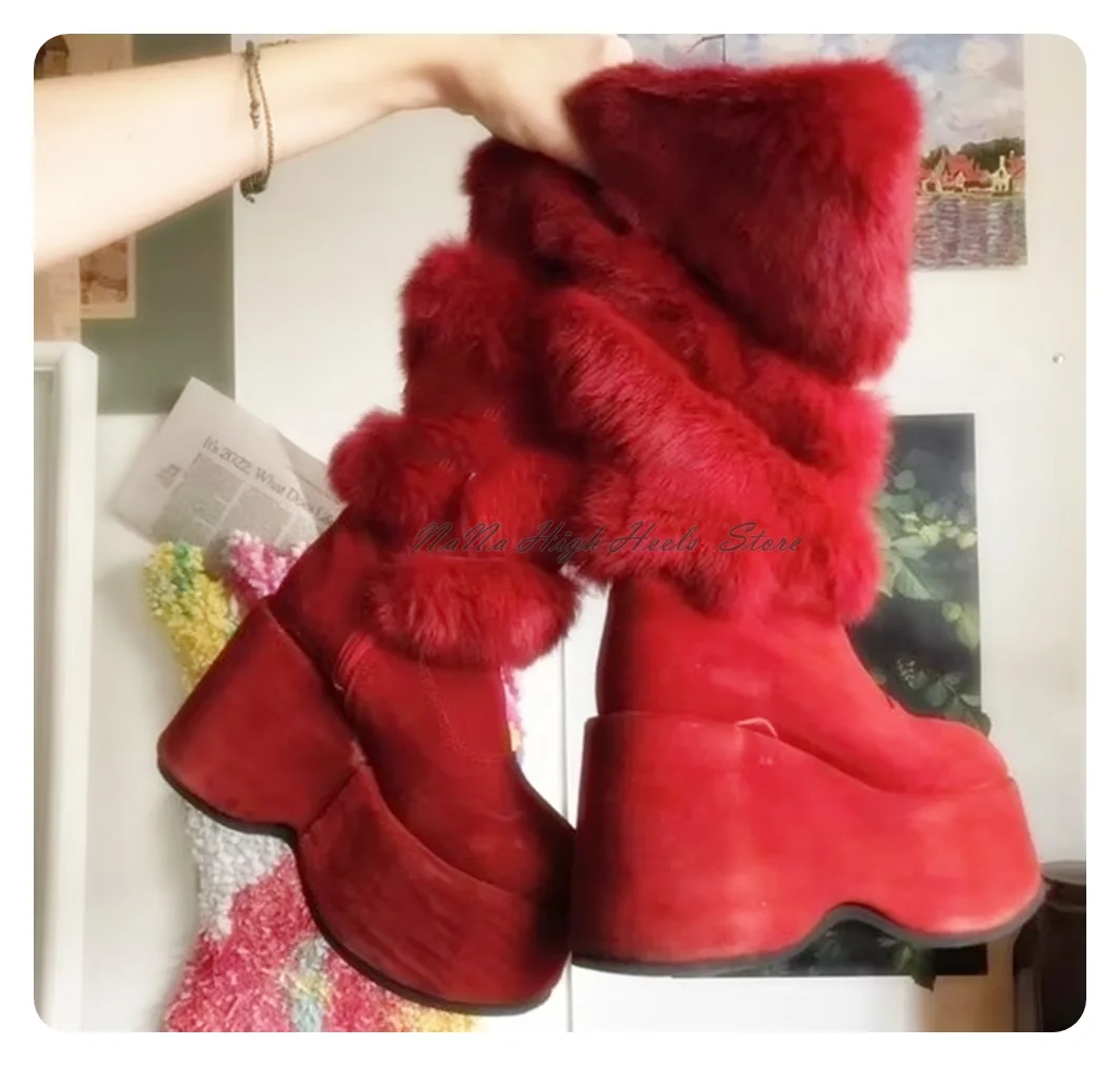 

Cake Vintage Demonia Platform Красные сапоги Платье Танкетка до колена на молнии Меховые милые сапоги Клубные женские модные туфли на высоком каблуке с круглым носком