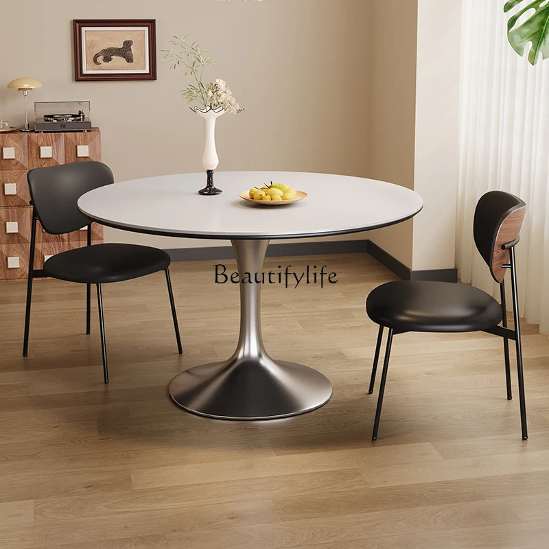 

05-Japanese rock slab round table retro Nordic home solid wood designer tulip light luxury round table