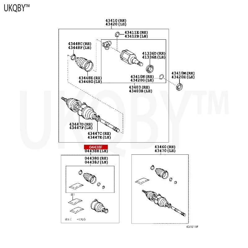 Gu an g qi To yo ta F J Cr uz e 2007-2022 0442760130 Right Front Drive Shaft Inner and Outer Dust Cover Components