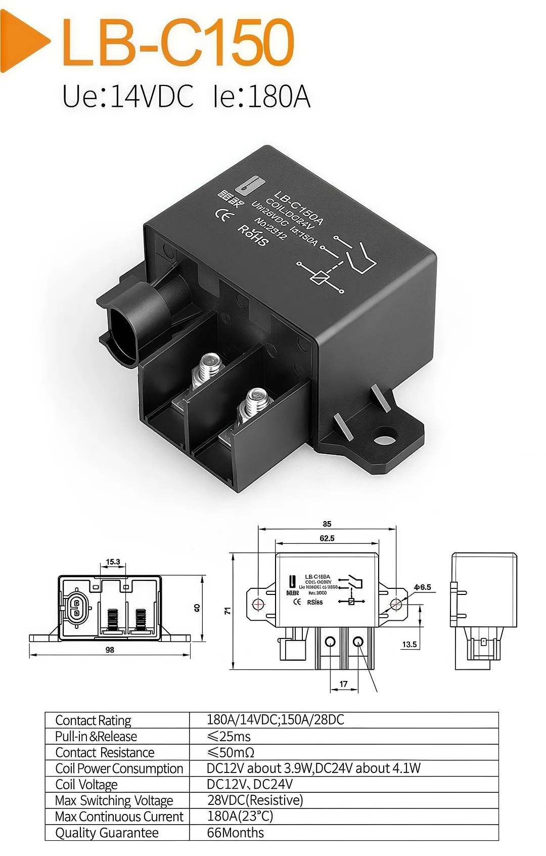 LANBOO Neues Produkt 12/24V 180A Kfz-Starterrelais, Hochleistungs-Automobilrelais – Detail 5