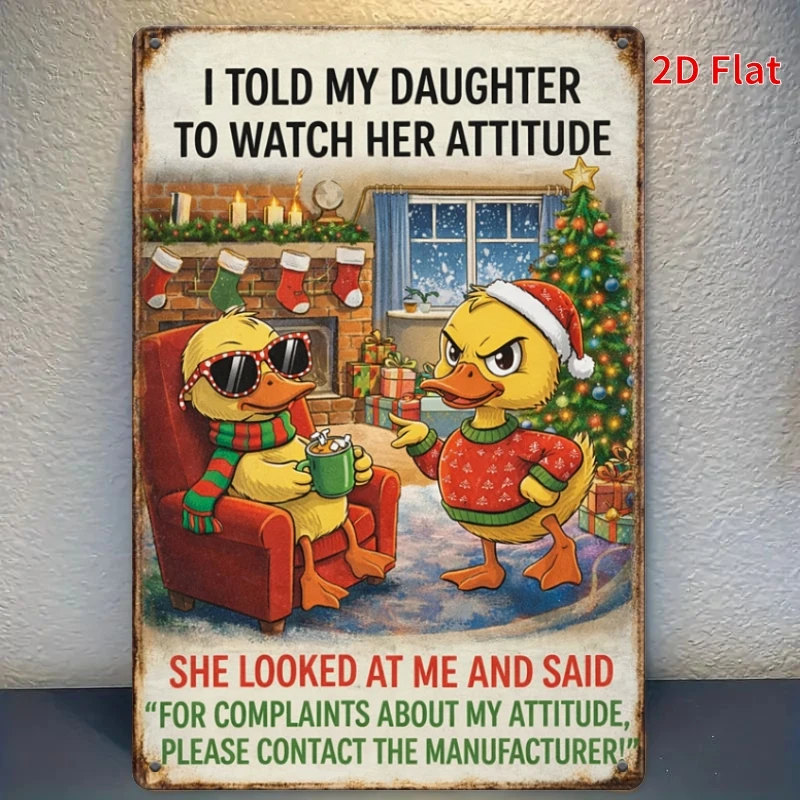 1pcs 30x20cm- Funny Christmas Duck Dad Daughter aluminum Sign, Retro Holiday Humor Metal Wall Art, Decorative Signs