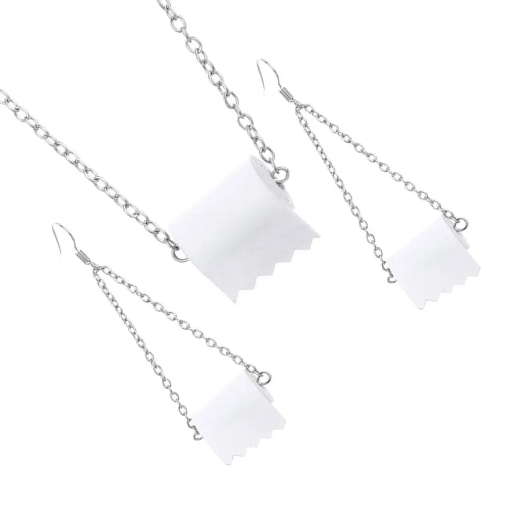 2Sets Roll Paper Pendant Necklace Earrings Set Creative Chic Alloy Jewelry Gift for Women Ladies Stylish Daily Party Beach