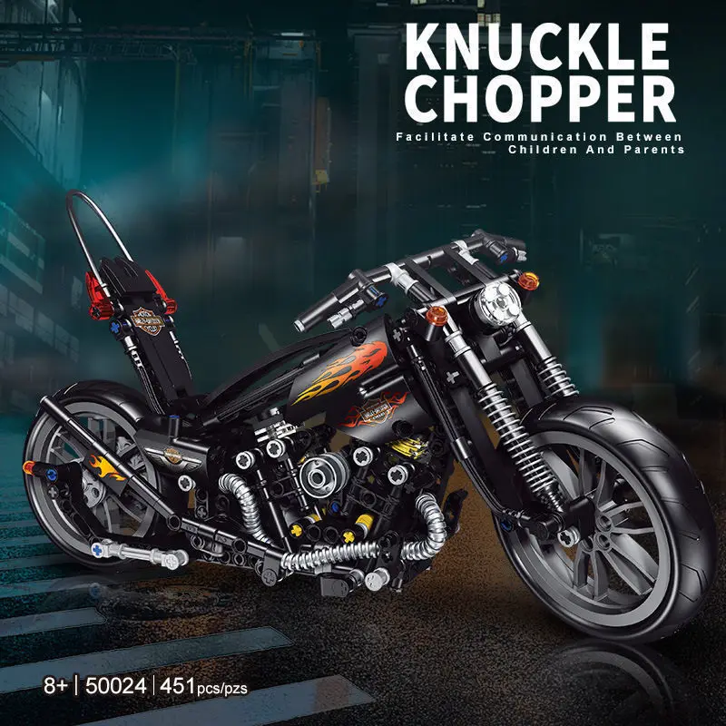 Technical Simulation Harleying Knuckle Chopper America Motorcycle 50025 Building Block Model Brick Toy Collection For Boys Gifts