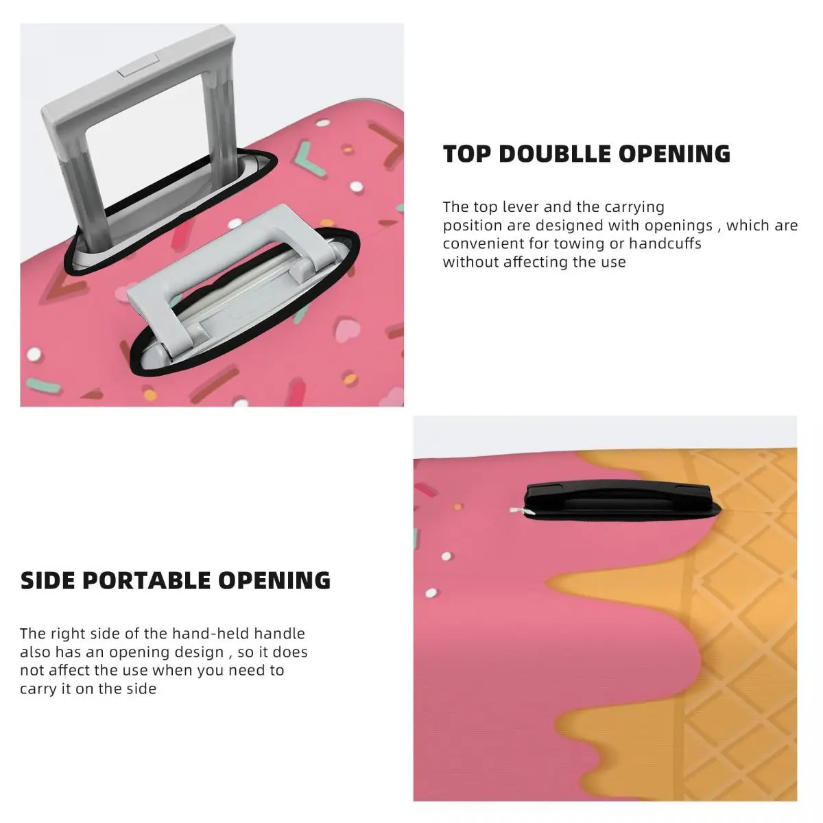 غطاء حقيبة آيس كريم وردي للحماية، أغطية حماية مرنة لأمتعة السفر مقاس 18-32 بوصة