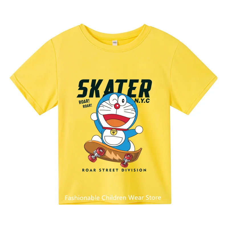 Anime Doraemon A Dream Clothing Summer Short Sleeve T-shirt Fun Printed Cartoon Doraemon A Dream Pattern Top Children's T-shirt