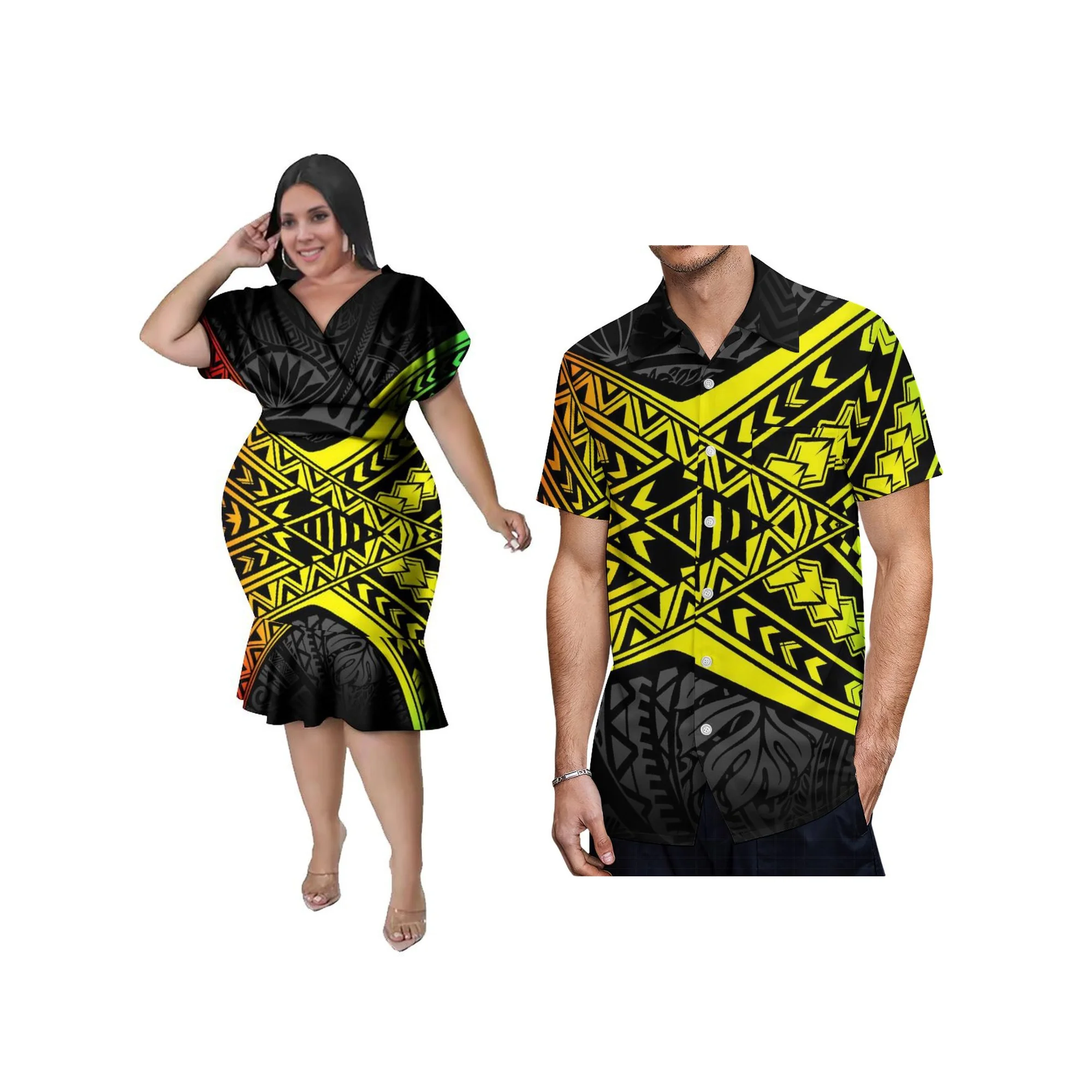 New Summer Beach Dress Wholesale Clothing Custom Hawaii Polynesian Print Knee Length Long Women Banquet Evening Dress