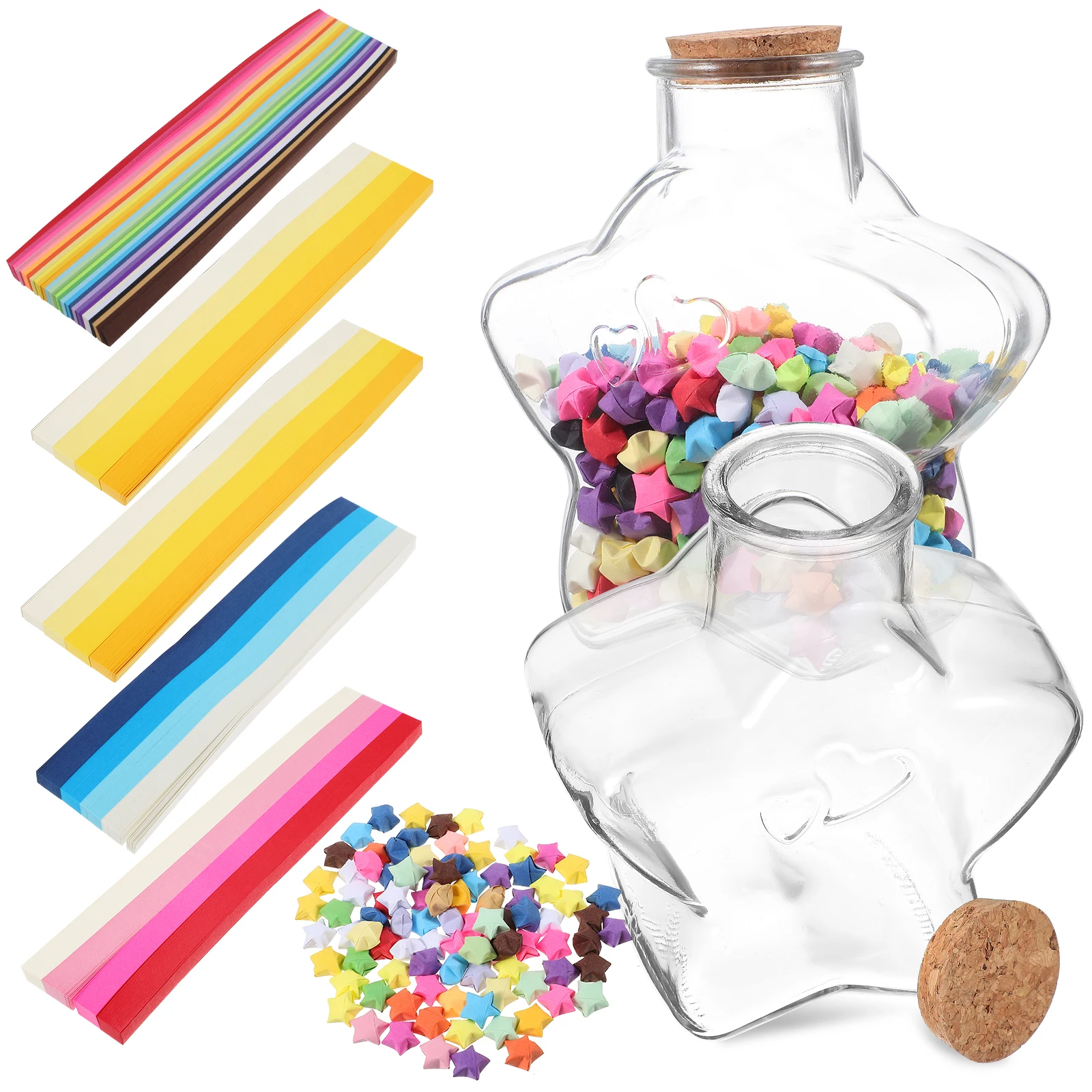 

1 set Wishing Bottle Decoration Set Glass Jar Origami Star Paper Strips Bulk Colored Paper Wedding Party Romantic Gifts Red