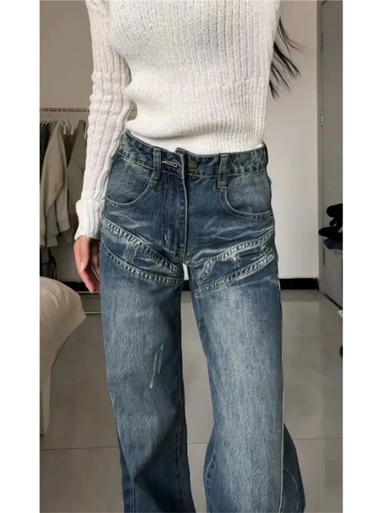 

Американские ретро-джинсы прямого кроя для женщин: весенне-осенние, с высокой талией, удлиненные, с низкой посадкой, облегающие, широкие, слегка расклешенные брюки