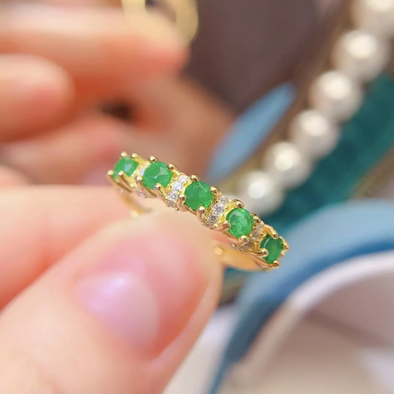 

Natural Emerald Silver Ring Fashion Sterling Silver Gemstone Ring 925 Silver Emerald Ring for Daily Wear 3mm*5Pieces