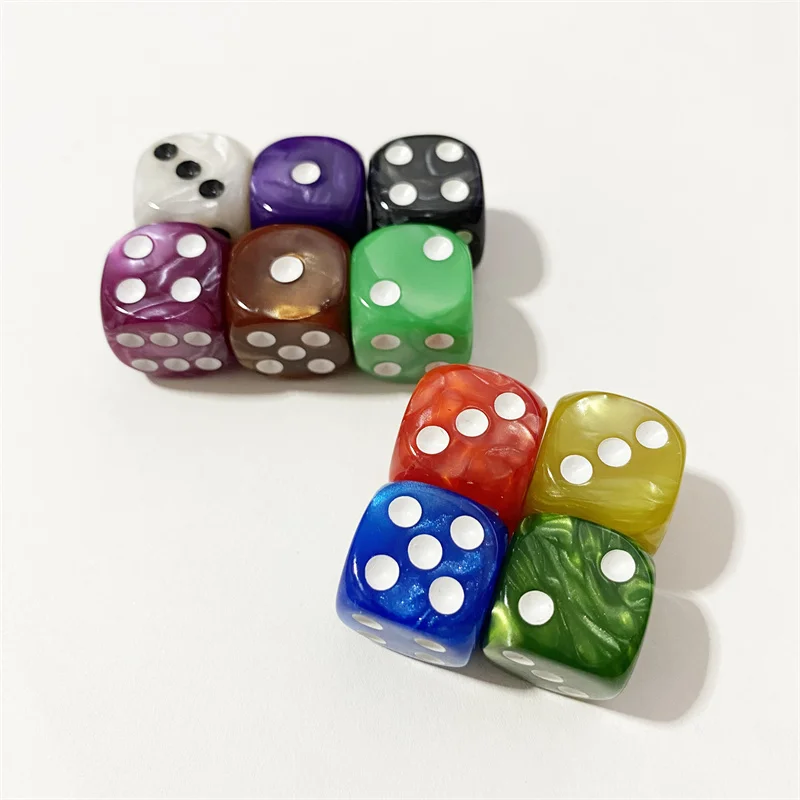 10pcs/set 16mm Pearl Pattern Round D6 Dice 6 Sided Point Dice Funny Game Accessory