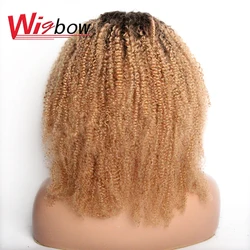 Ombre Human Hair 4x4 Closure Wig For Women Brazilian Hair Short Human Curly Wigs Mid Part Lace Wigs With Pre-Plucked T1B/27/30