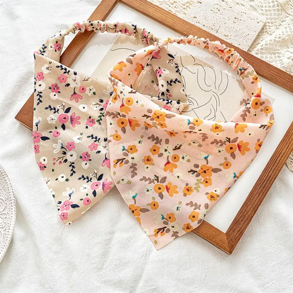 Rural Style Headscarf Floral Elastic Hair Scarf Headband Fragmented Flowers Pattern Chiffon Head Kerchief Bandanas For Girls