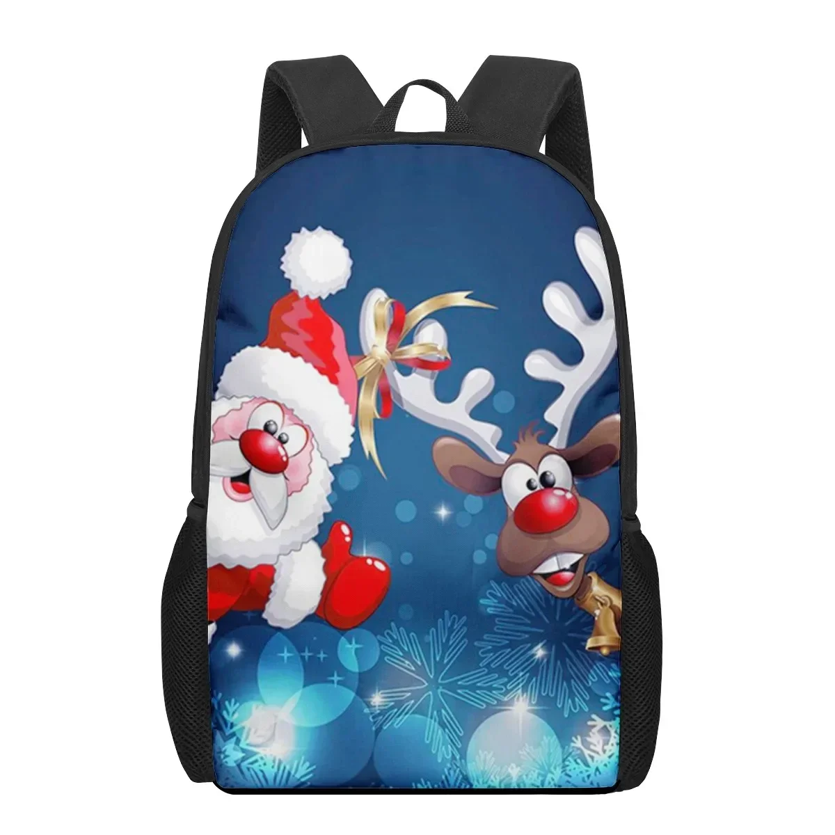 Merry Christmas Backpack Santa Claus Snowman Print Double Shoulder Bag Laptop Bagpack Travel Picnic Bag for Men Women, 16 Inches