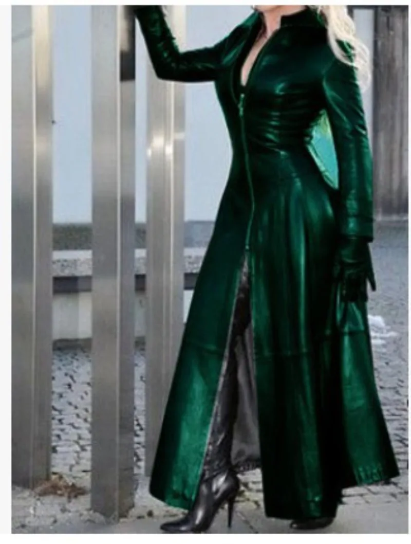 Halloweenowa damska zimowa seksowna dopasowana kurtka skórzana ze sznurowaniem, średniowieczny płaszcz rycerski z długą spódnicą dla dorosłych, kostium do cosplayu