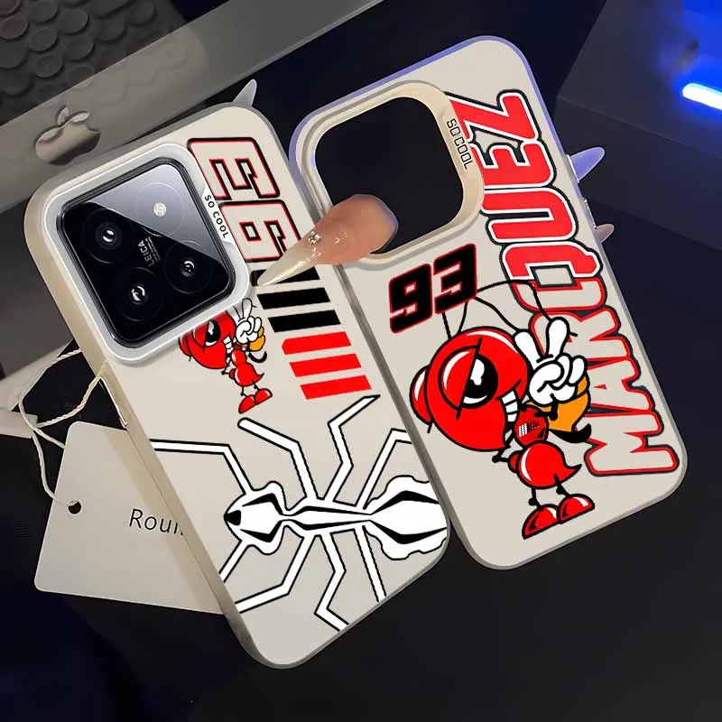 الدراجات النارية M-Marquez 93 تصفيح غطاء أنيق لابل آيفون 17 16E 16 15 14 13 12 mini Pro Max حافظة هاتف فضية ملونة