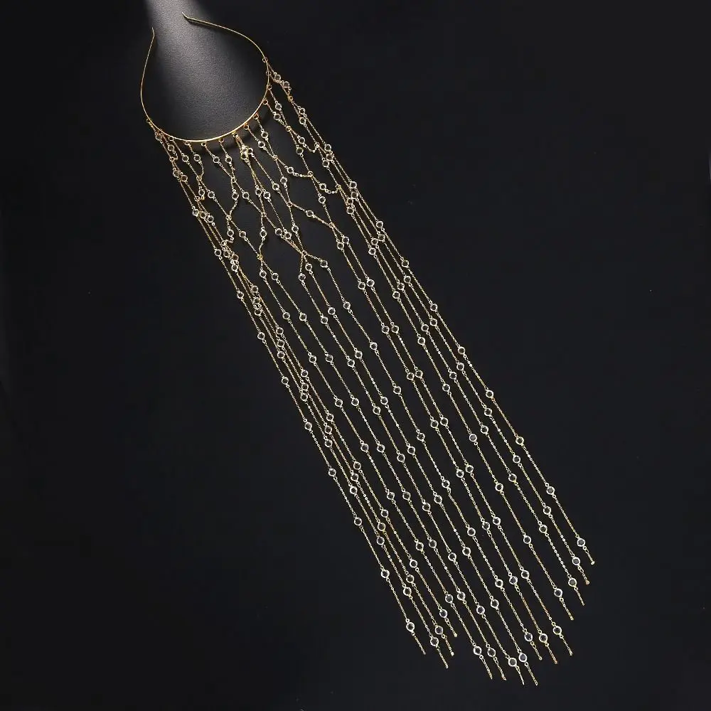 

Mesh Design Head Chain Jewelry Long Tassels Metal Tassels Fringe Hairband Round Rhinestone Bling Design Forehead Chain
