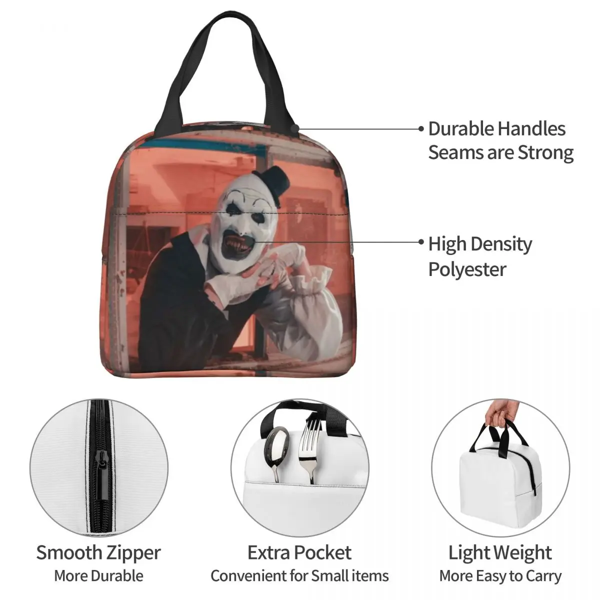 Terrifier isolamento Bento Pack Bag, filmes de terror, refeição Pack, bolsa