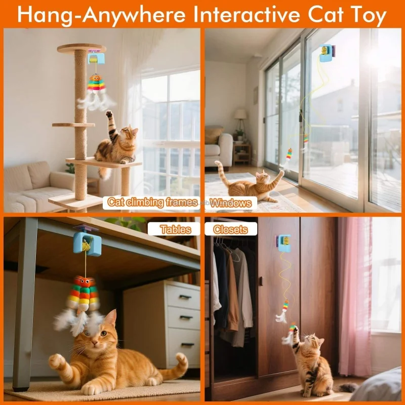 New Electric Cat Toy 2 Ropes Smart Hanging Door Automatic Swing Feather Toy Interactive Self-entertainment Cat Teaser Toy