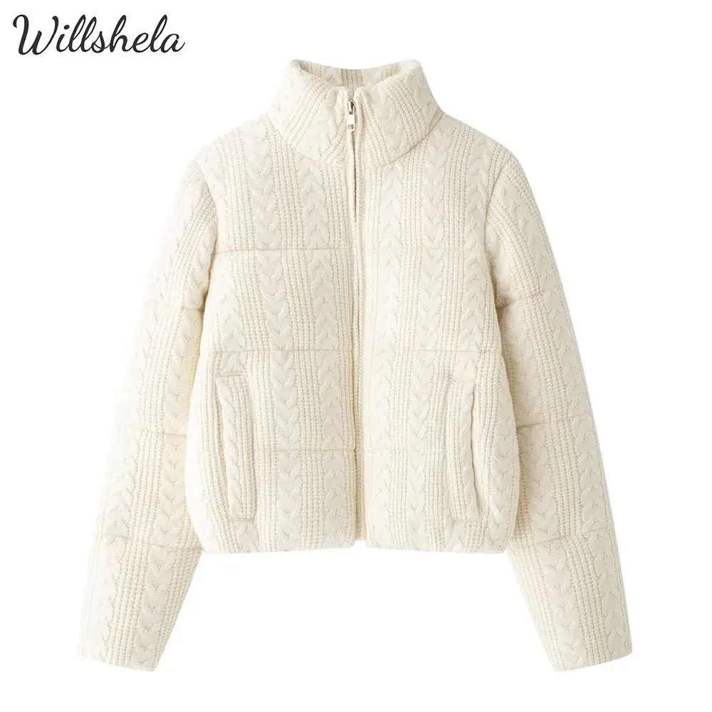 Willshela Women Fashion Autumn Winter Warm Cotton Padded Jacket Long Sleeves Stand Collar Female Chic Lady Casual Outwea