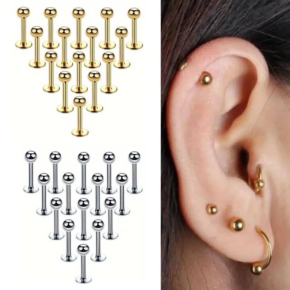 15pcs 16G Stainless Steel Tragus Helix Bar 3mm Ball Labret Lip Bar Rings Stud Cartilage Ear Piercings Body Jewelry For Women Men