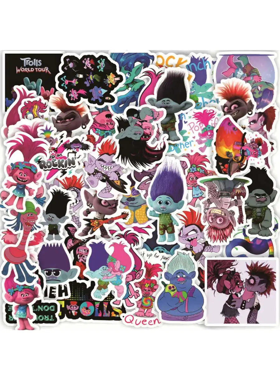 Disney Trolls sticker Birthday Party Supplies DIY Baby Shower Computer Refrigerator Book Bag Decorative Stickers Girl Gift