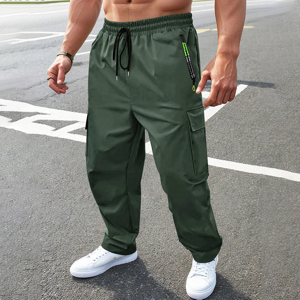 

New Men's Work Pants Multi-Pocket Cargo Trousers Casual Running Drawstring Sweatpants Summer Thin Outdoor Jogger Sports Pants