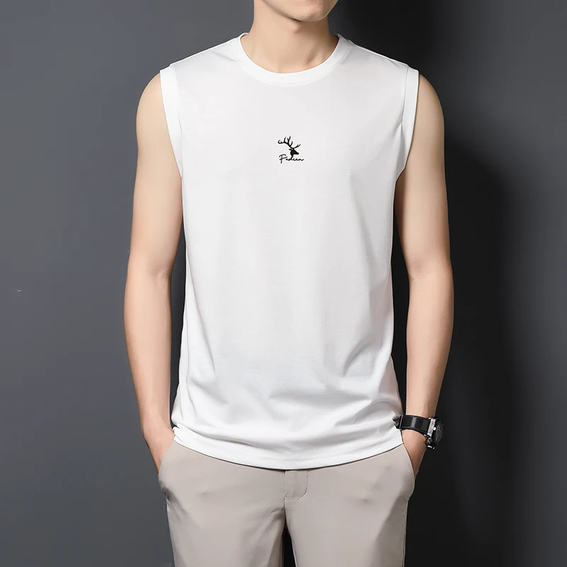 

Мужская летняя спортивная майка свободного кроя, модная брендовая хлопковая вязаная безрукавка с круглым вырезом для фитнеса и баскетбола