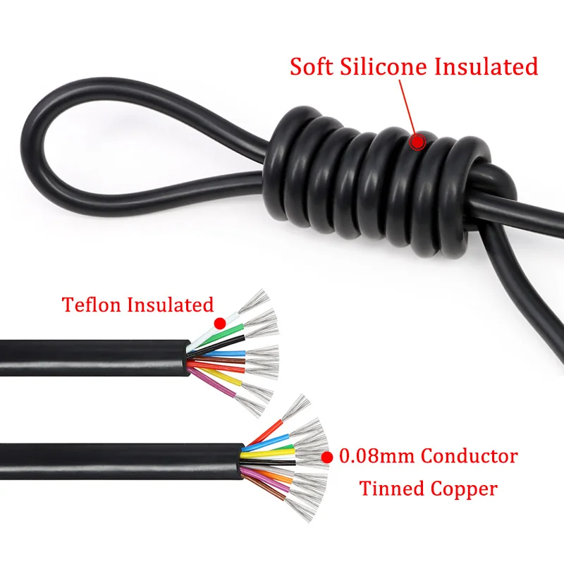 1/5M Silicone Wire Cable T12 Soldering Iron Station 2 3 4 5 6 8 10Cores Tinned Copper PTFE Insulation High Temperature Line