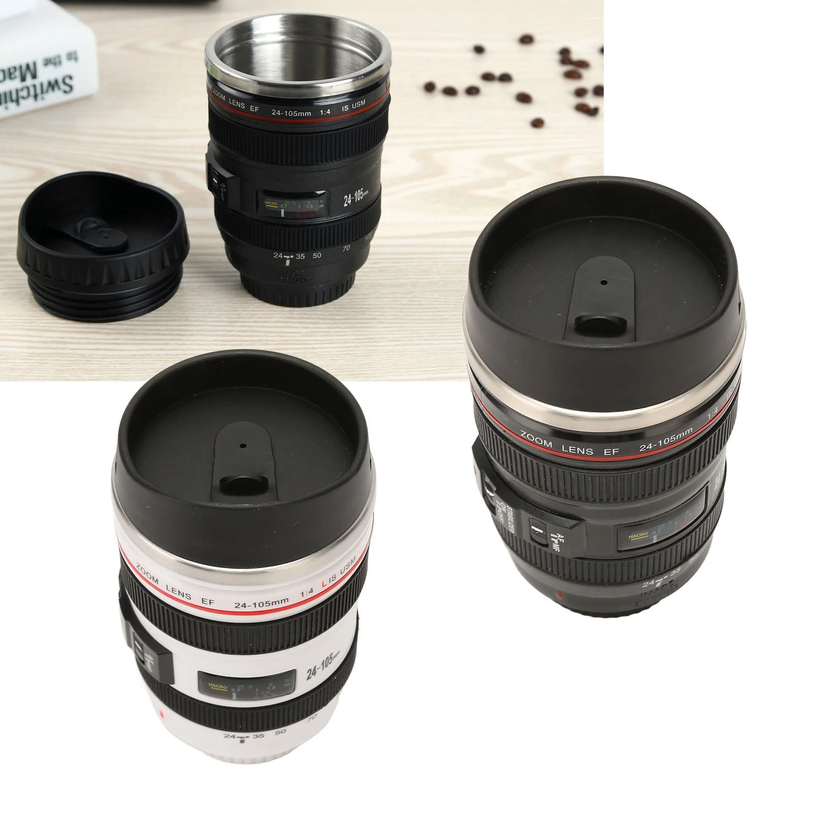 1PC Stainless Steel Camera EF24-105mm Coffee Lens Mug White Black Coffee Mugs Unique Cup Gift Travel Coffee Cups Home Supplies