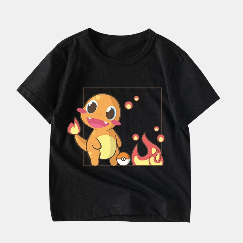 Pok É Mon New Cartoon Printed T-shirt for Men and Women in Summer Loose and Casual Multifunctional Short Sleeved for Children