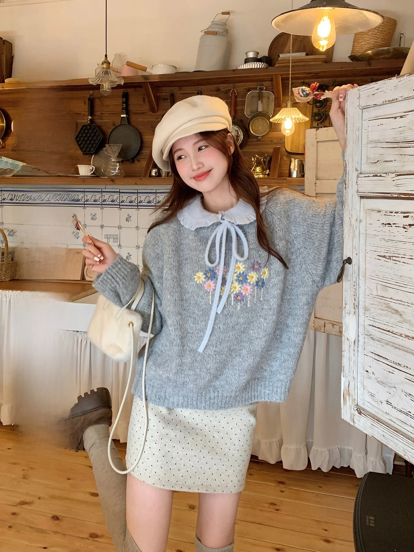 

Casual round Ne Knitted Sweater Women's Thi Needle Embroidery Floral Pattern Warm Base Layer irt Casual Top by CHEESEBUNNY
