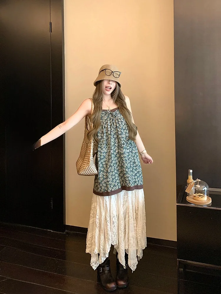 

Женская длинная юбка LUU Cherry Girl свободного кроя А-силуэта с асимметричным кружевом, на высокой талии, вязаная, для весны и осени, в повседневном стиле