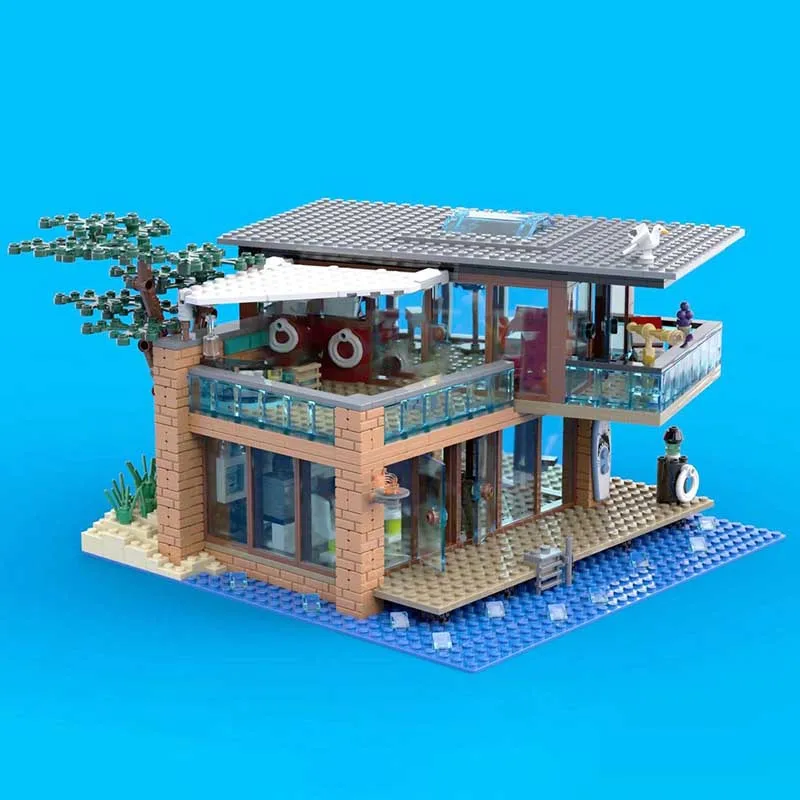 Bloques de construcción Moc City Street View, casa de playa moderna, modelo de tecnología, ladrillos, juguetes de montaje DIY, conjunto de regalos para vacaciones