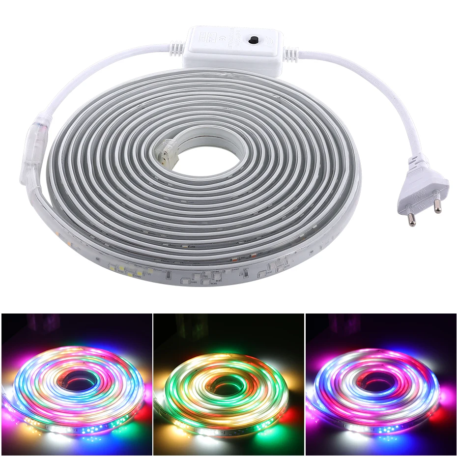 

220V Waterproof LED Strip Light Multicolor 48/96/144LEDs/m IP65 Flexible Ribbon Fairy Rope for Garden Christmas Decoration