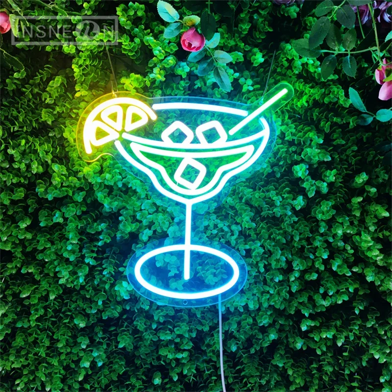 Cocktail Glass Neon Signs USB Acrylic Neon Signs LED Light For Bedroom Wall Decoration Bar Restaurant Nightclub Birthday Party