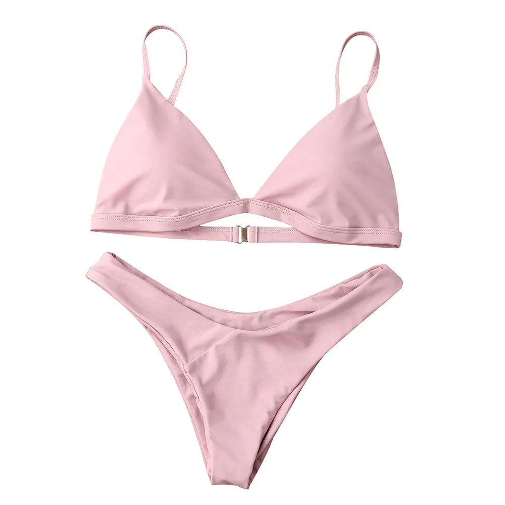 Maillot de bain deux pièces pour femmes, bikini, soutien-gorge push-up, rembourré, bandage, solide